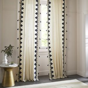 Pair West Elm Embroidered Border 96" curtains (2)
